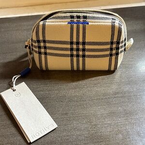 Rothy's Cream and Black Plaid Mini Universal Pouch Cosmetic Bag